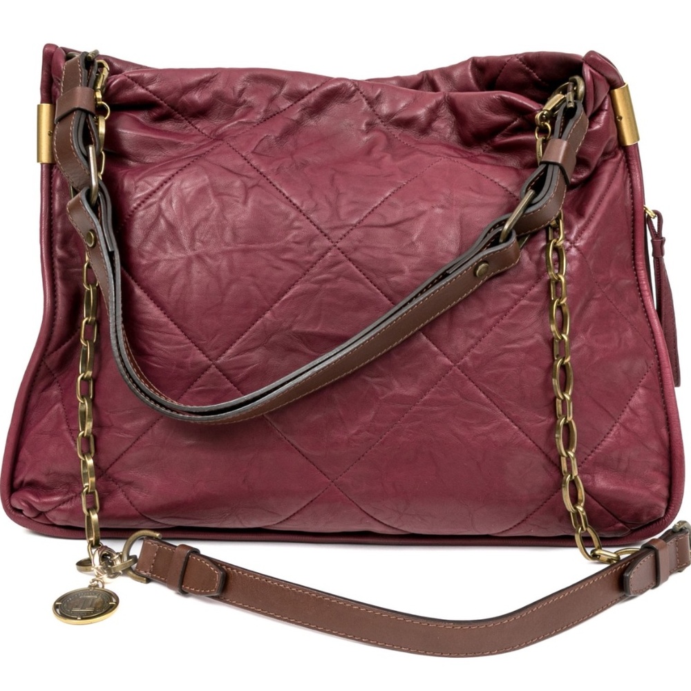 Lanvin Large Quilted Burgundy Leather Bag – Top Handle & Shoulder Strap 👜✨